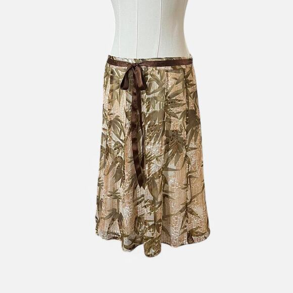 VTG Y2K Uniform John Paul Richard Palm Tree Burnout Midi Skirt w Ribbon S/M - Picture 4 of 7